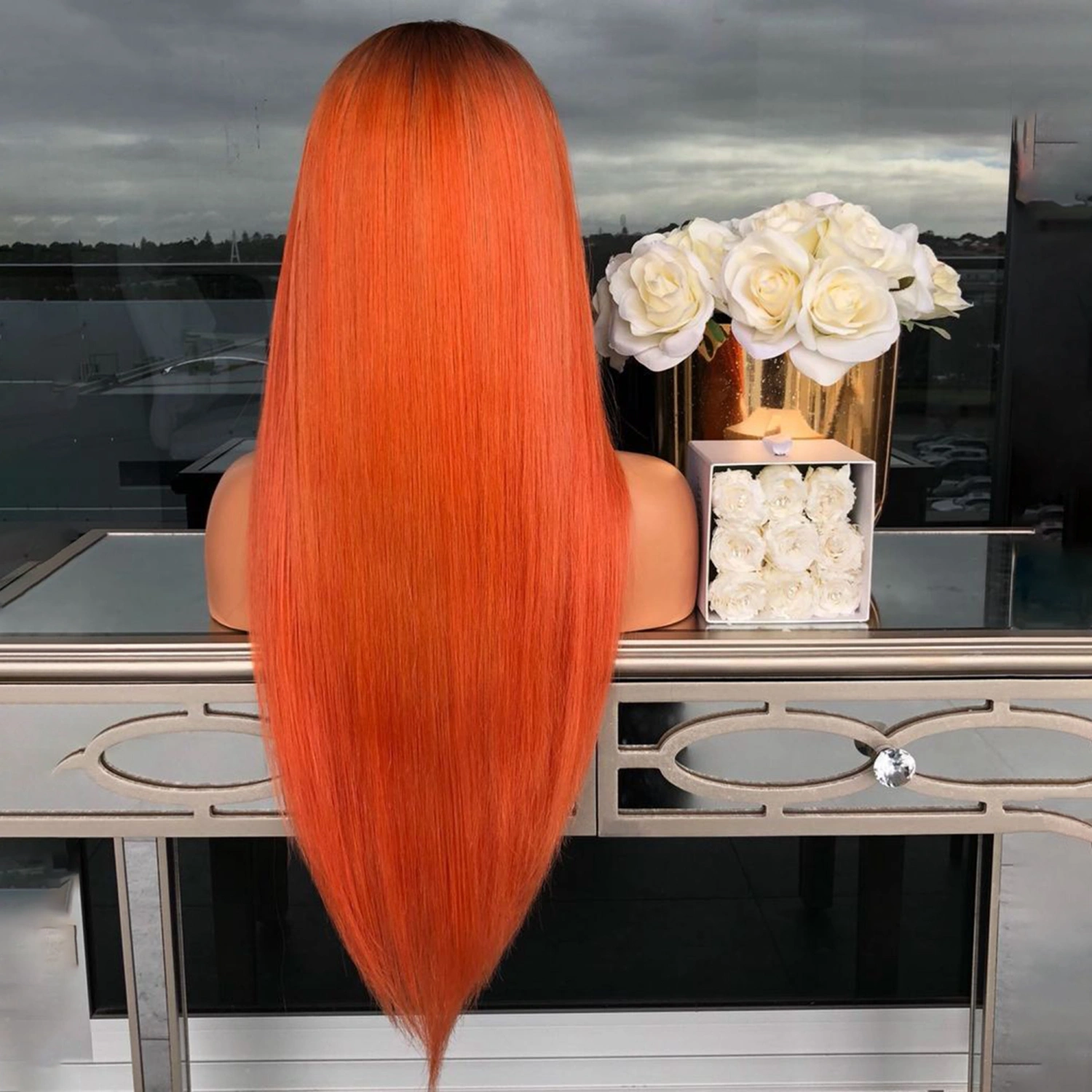 Women Synthetic Fiber Wig Long Straight Centre Parting Gradient Wig