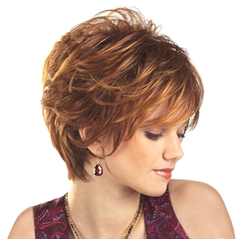 Short Curly Hair Wigs Natural Soft Side Part Pixie Cut Wig for Women