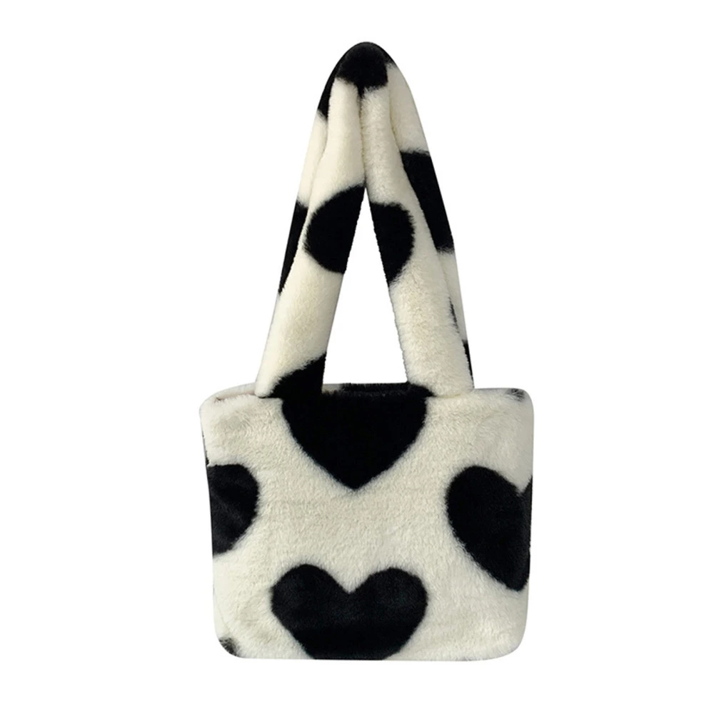 Women Plush Bag, Soft Furry Heart Zipped Handbag Casual Tote Bag