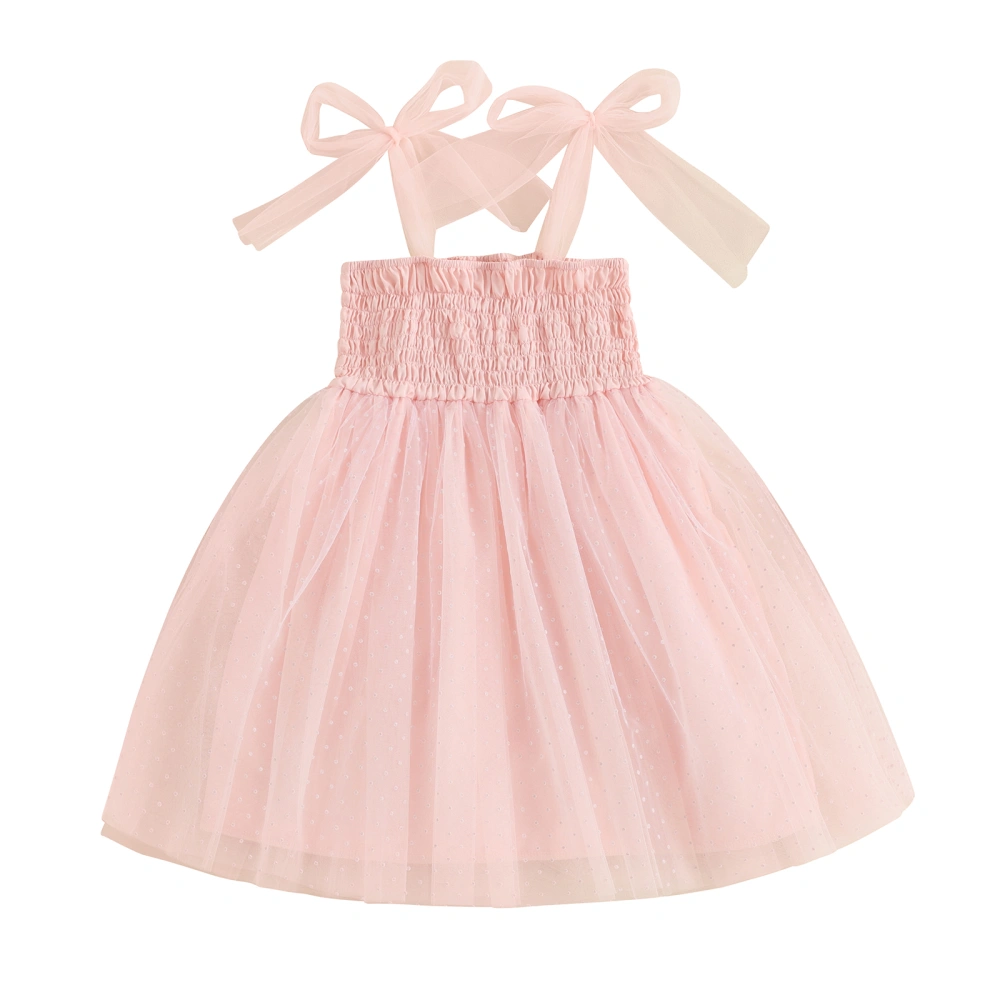 Girl Cami Dress Tie-up Shoulder Strap Shirred Tulle A-Line Dress 