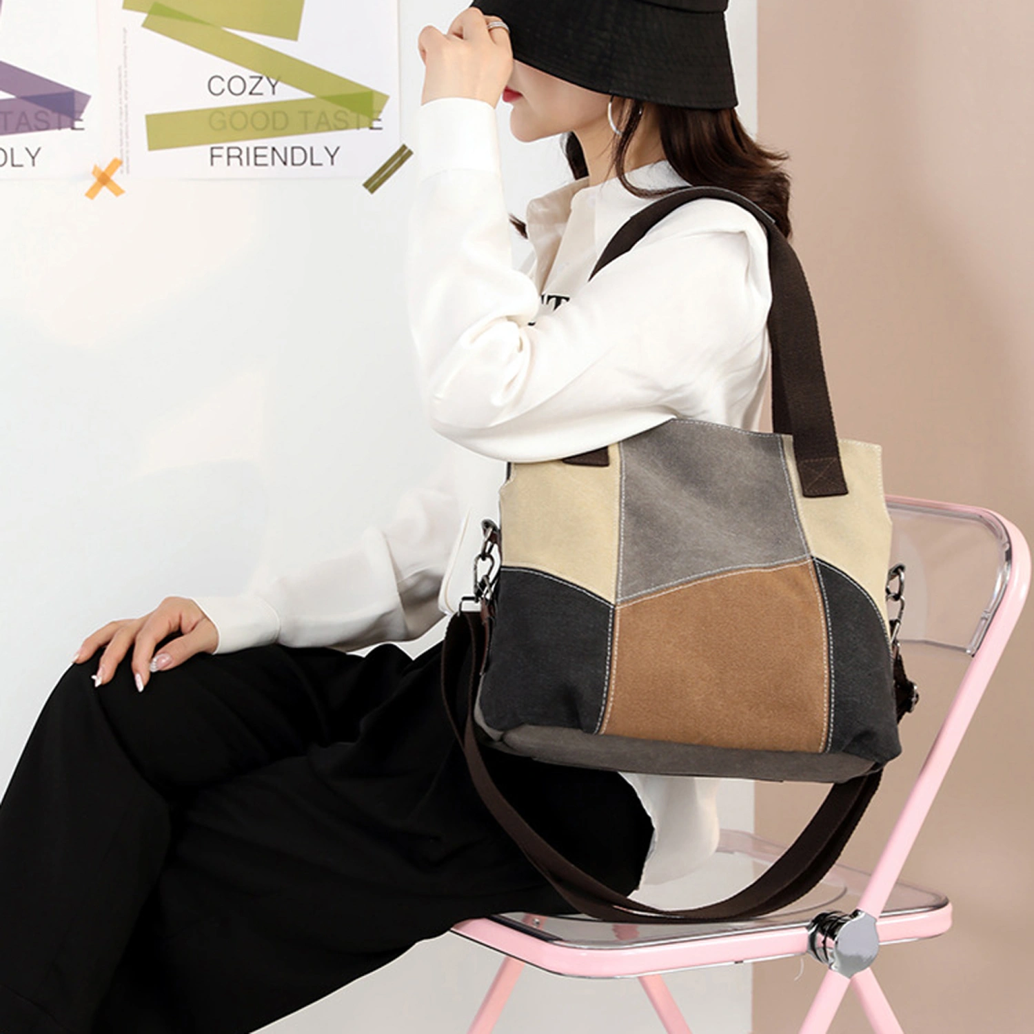 Large Capacity Handbag Canvas Tote Crossbody Bag for Work Daily Travel