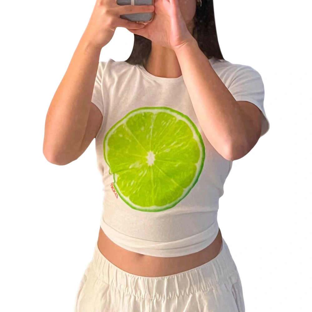 Women Summer Tops Casual Short Sleeve Lime/Strawberry Graphic T-Shirts