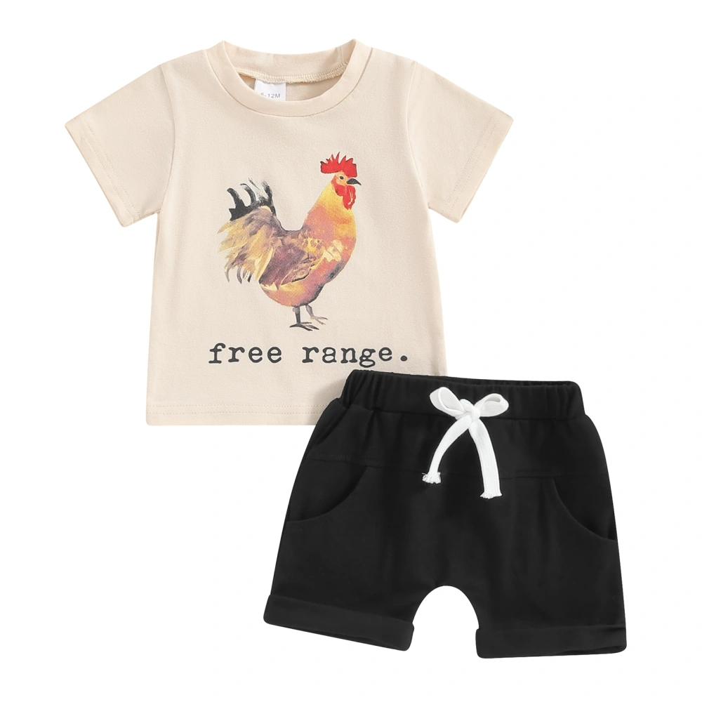 2Pcs Baby Boy Outfits Short Sleeve Rooster Print Tops + Shorts Set