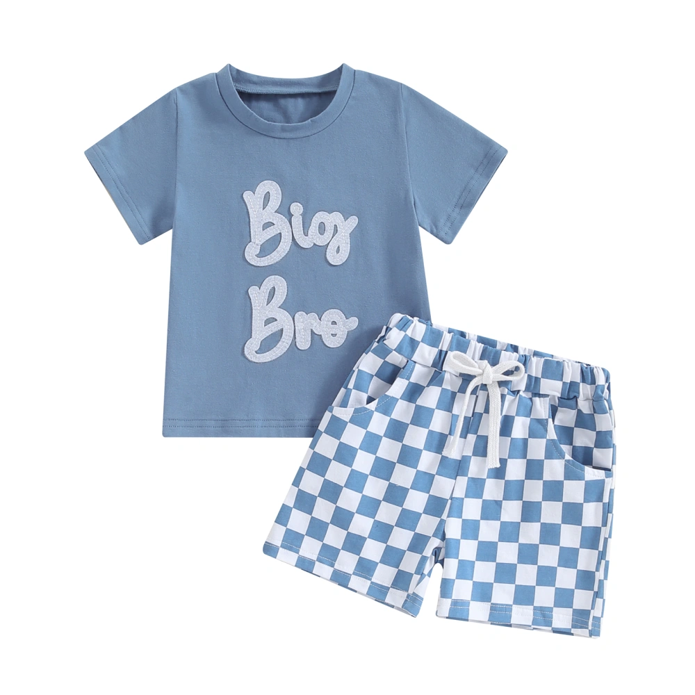 Toddler Boys Outfits Letter Embroidery T-Shirt and Checkerboard Shorts