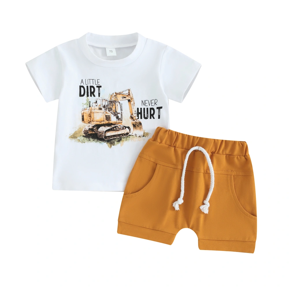 Baby Boy Summer Set, Short Sleeve Letter Tops + Elastic Waist Shorts 