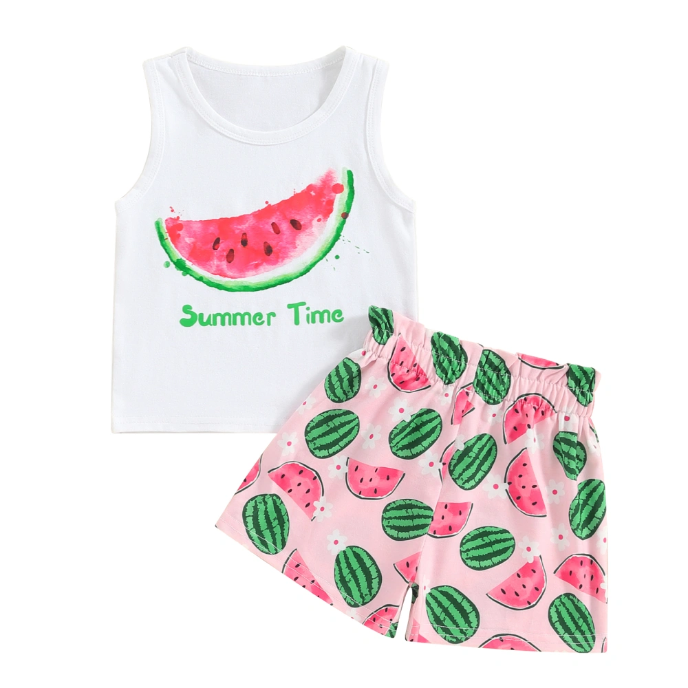 Girls Shorts Set, Sleeveless Tank Top with Flower Watermelon Shorts