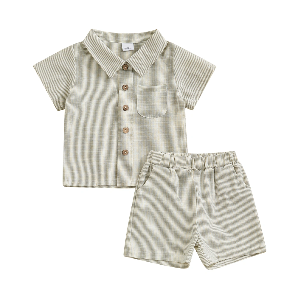 Boy Outfit Stripe Print Short Sleeve Shirt with Elastic Waist Shorts