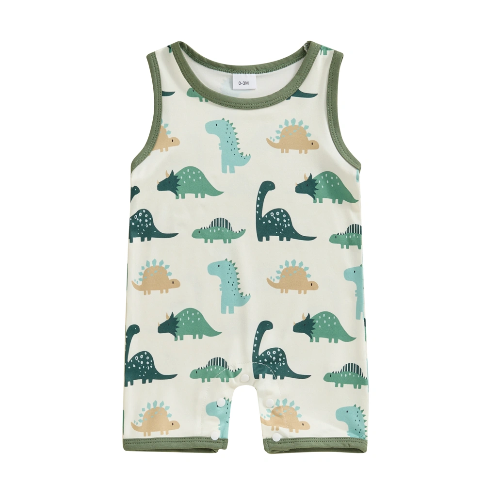 Baby Boy Summer Romper Sleeveless Round Neck Dinosaur Print Jumpsuit