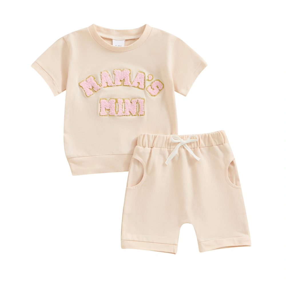 Toddler Girl Summer Outfit Fuzzy Letter Embroidered T-Shirts Shorts