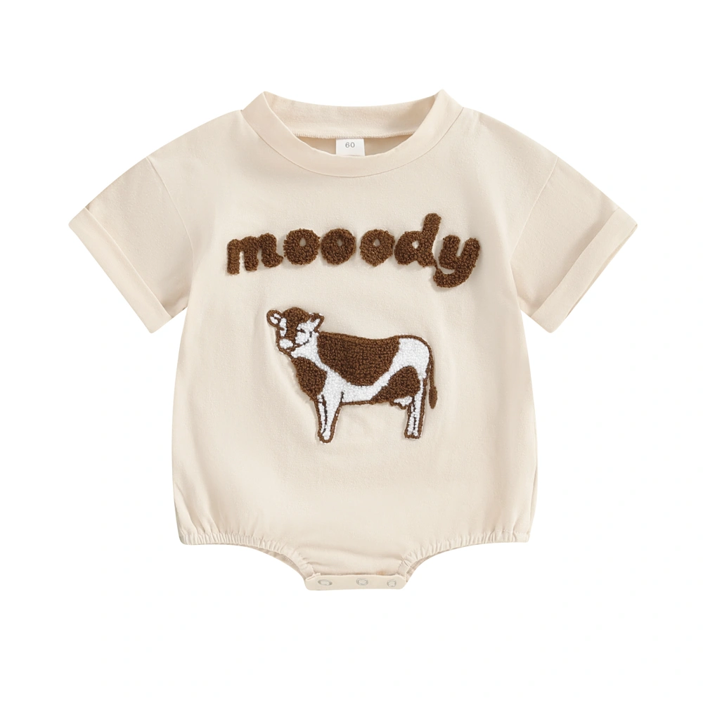 Baby Boys and Girls Round Neck Cow Embroidery Short Sleeve Romper