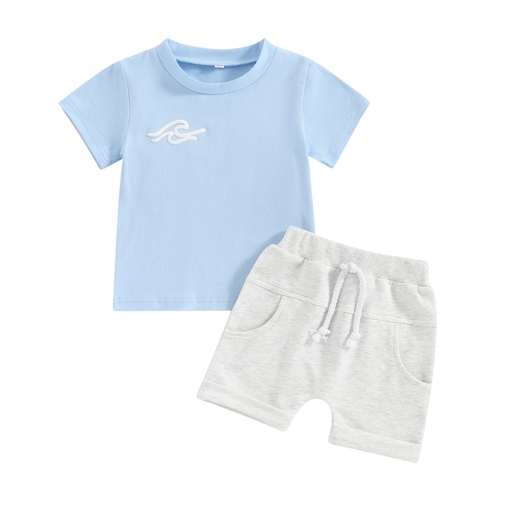 Baby Boy Summer Set, Short Sleeve Letter Tops + Elastic Waist Shorts 