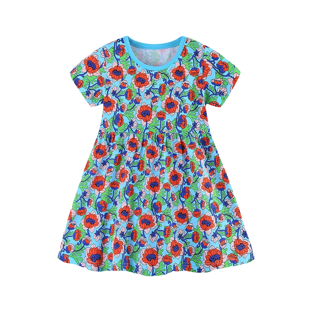 Toddler Girl Summer Dress Short Sleeve Round Neck Floral A-Line Dress