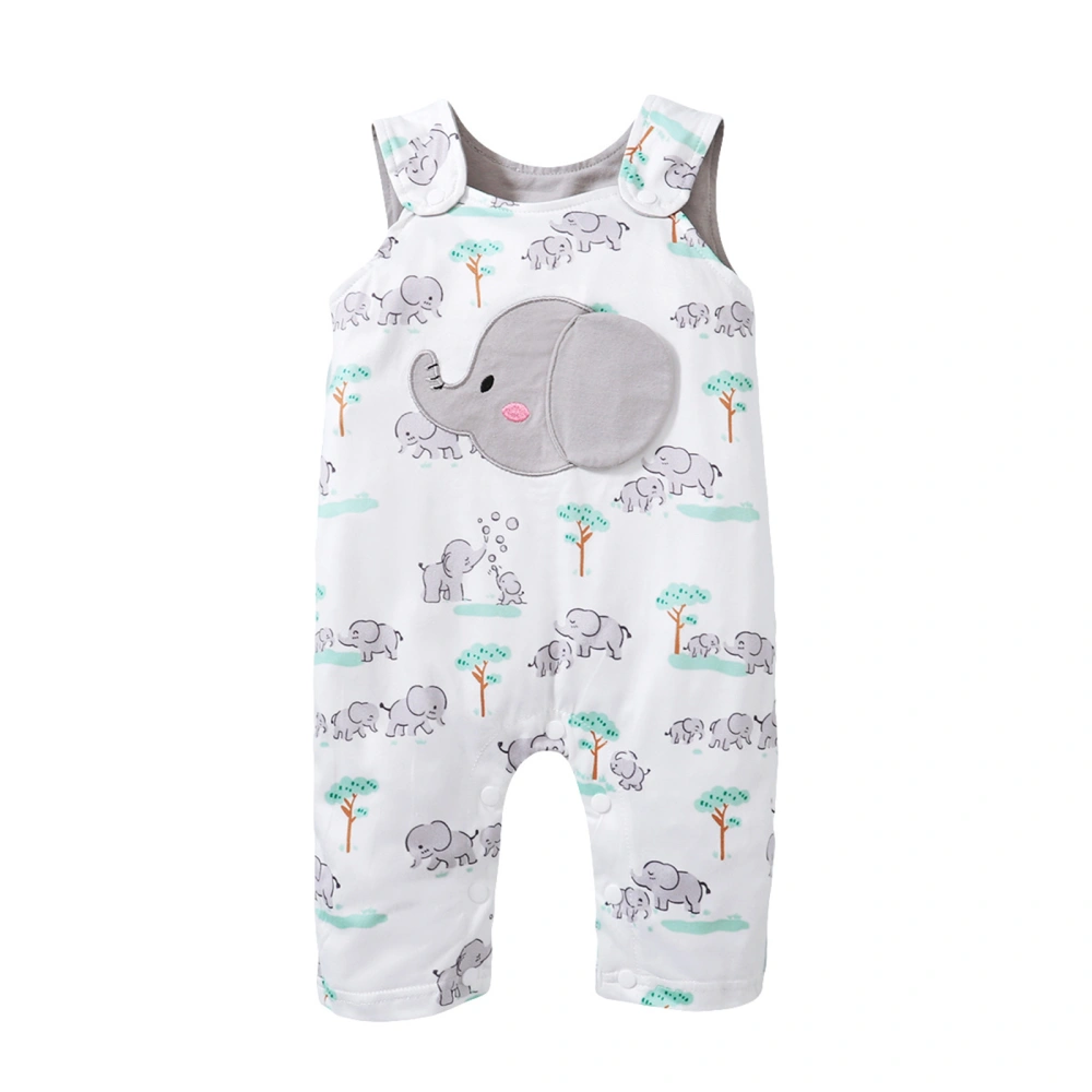 Baby Tank Jumpsuit Elephant/Lion Print Round Neck Full Length Romper 