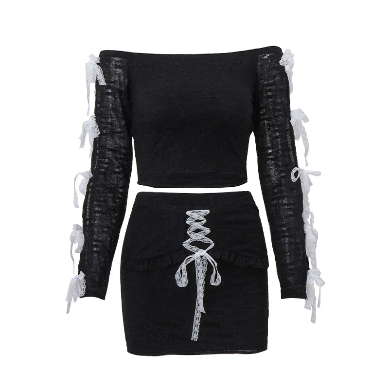 Women Skirt Outfits Black Off Shoulder Tops Mini Bandage Skirt Set