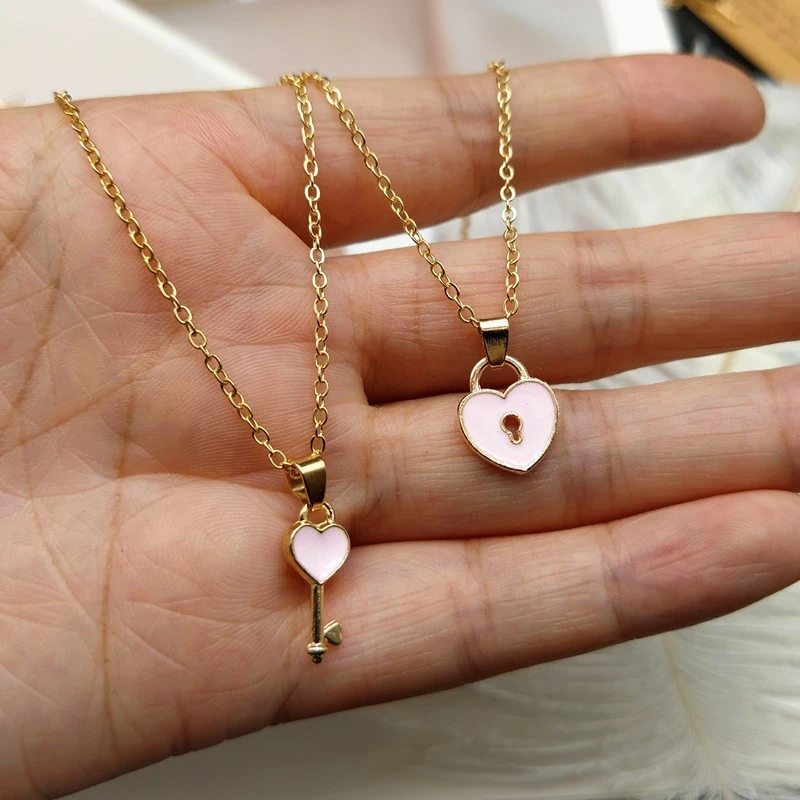 Heart Necklaces Matching Lock and Key Necklaces Couple Jewelry