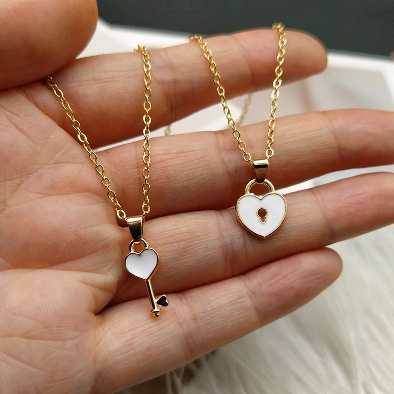 Heart Necklaces Matching Lock and Key Necklaces Couple Jewelry