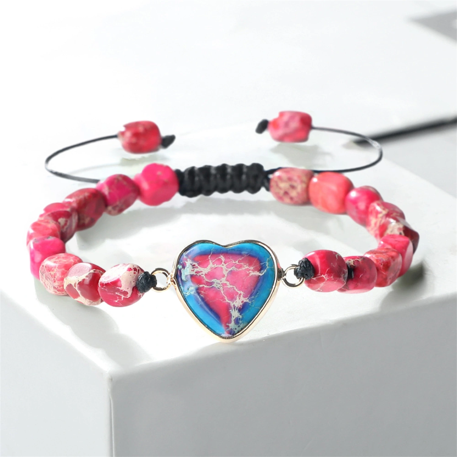 Handmade Woven Heart Stone Bracelets Stone Beaded Bracelets Jewelry
