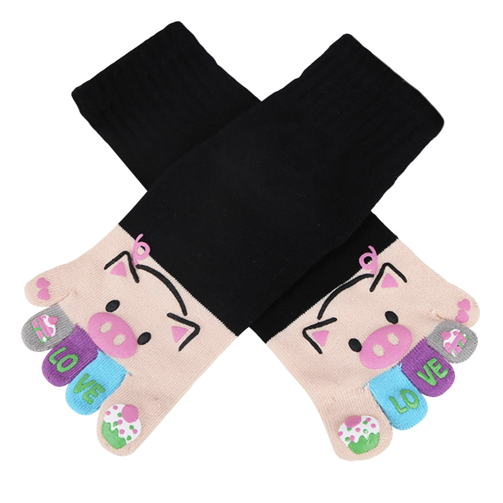 Women's Cute Letter Pig Print Cozy Five Finger Socks for Fall Winter