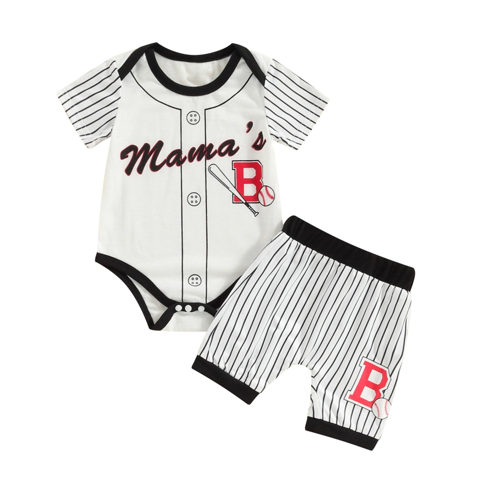 Boys Baseball Outfits, Short Sleeve Romper + Elastic Waist Shorts Set