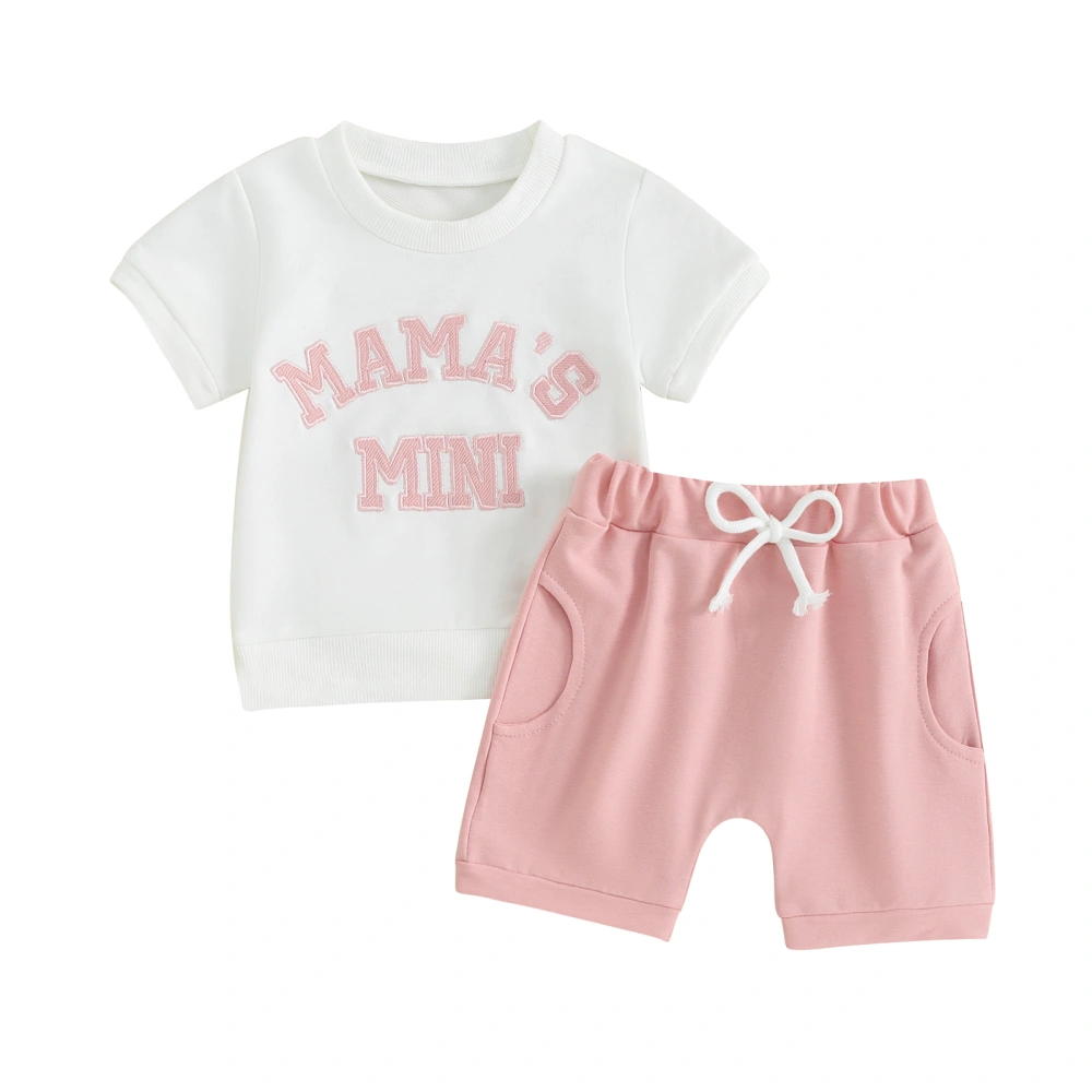 Baby Girls 2 Piece Outfit Letter Patchwork T-Shirt and Elastic Shorts