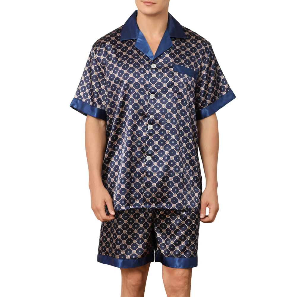 Mens Silk Satin Pajamas Set Short Sleeve Shirt Top and Shorts