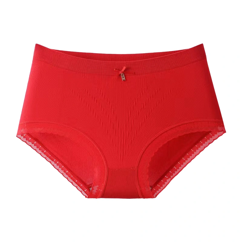 Women's Breathable Full Coverage Seamless Red Mid Waist Briefs 