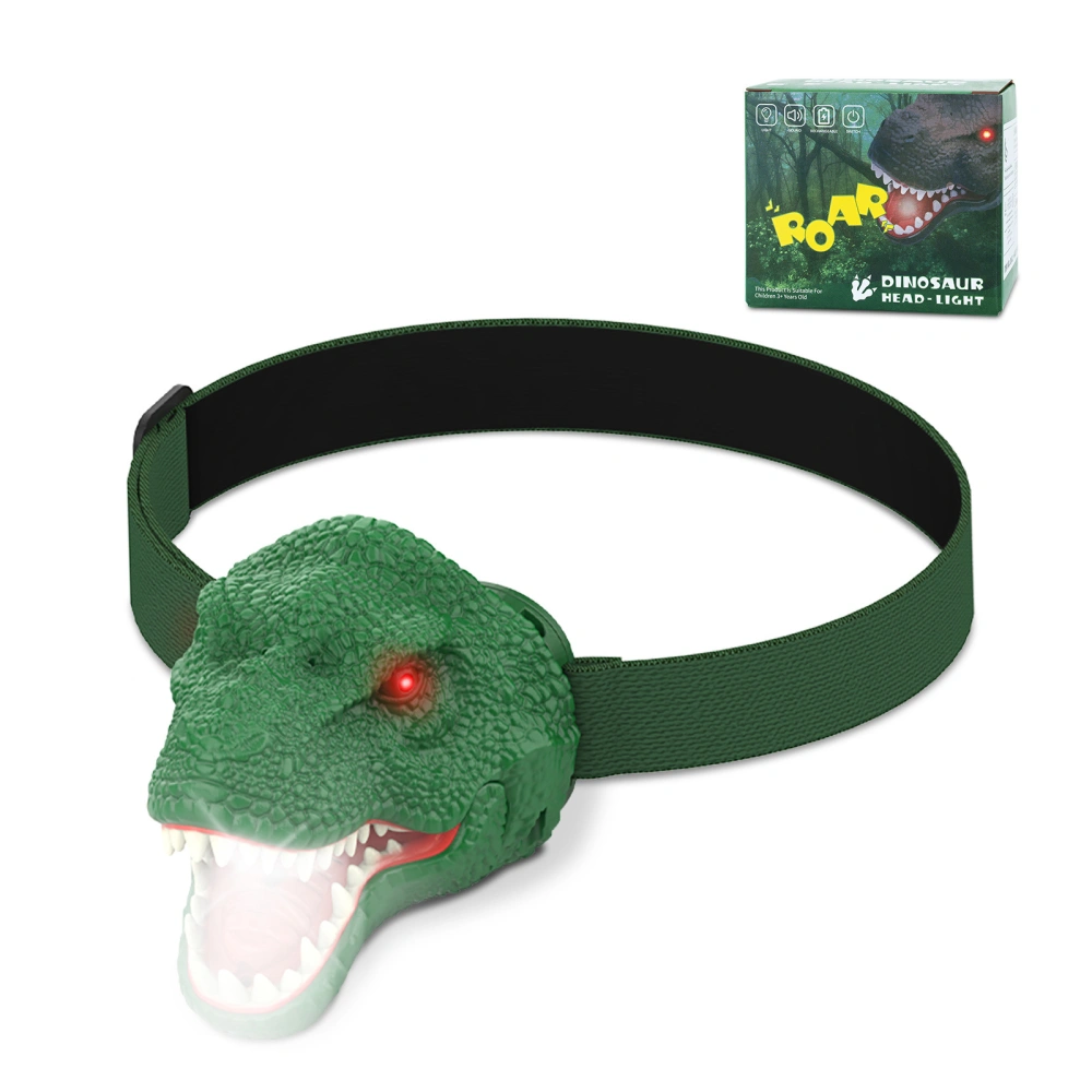 Kids Dinosaur Headlamp, Battery Powered Head Flashlight with Sound