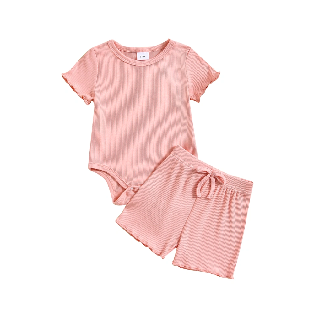 Baby Girls Shorts Set, Short Sleeve Romper with Elastic Waist Shorts