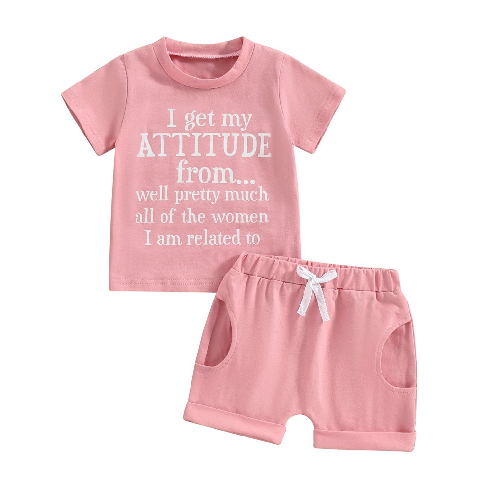 Baby Girl Shorts Set Short Sleeve Round Neck Letter Tops + Shorts