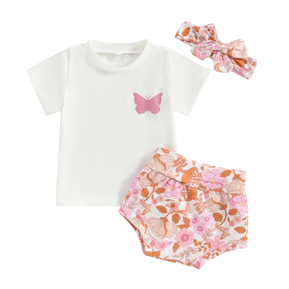 Baby Girls Shorts Set, Butterfly T-shirt Flower Shorts Headband