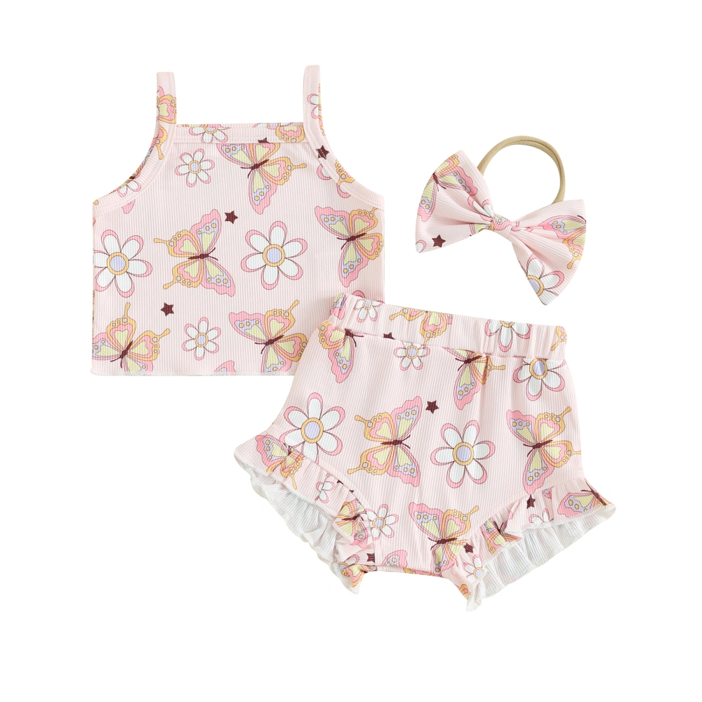 Baby Shorts Sets Floral Butterfly Print Camisole Shorts Headband Set