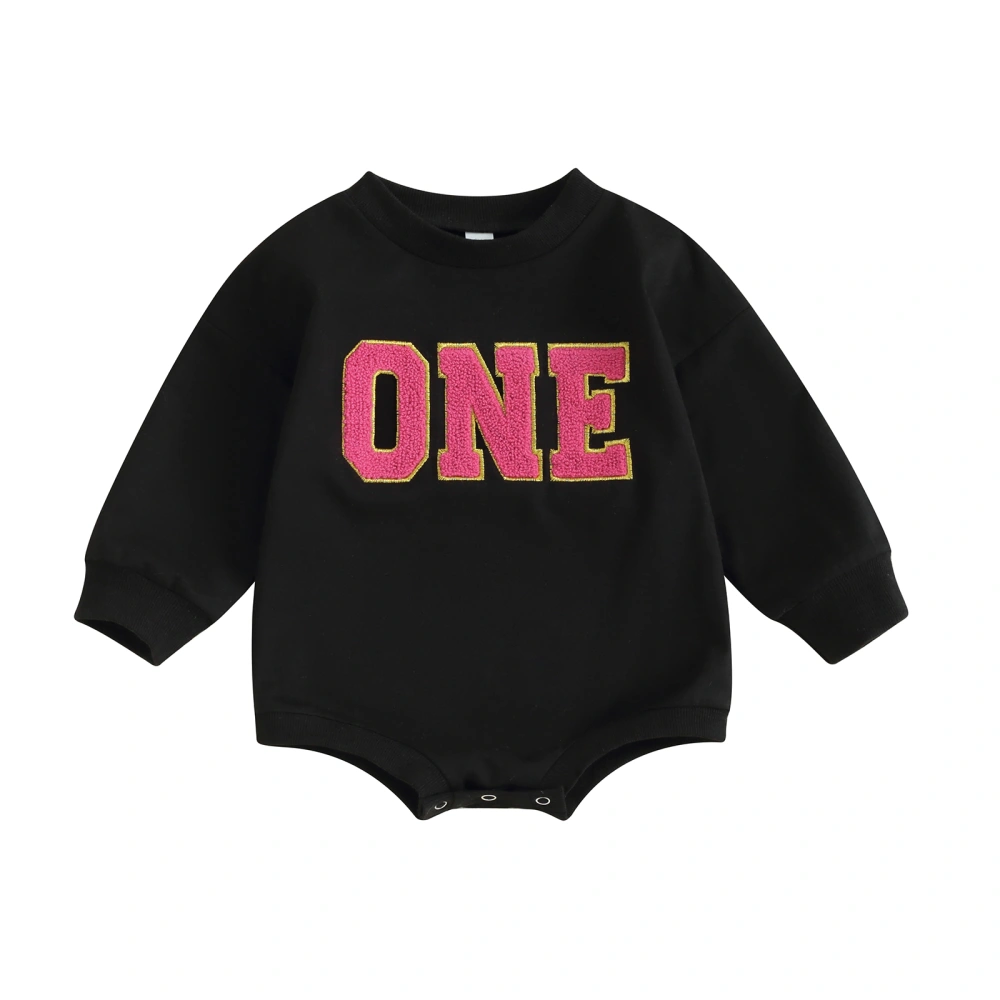 Baby Girl Casual Round Neck Letter Embroidery Long Sleeve Romper