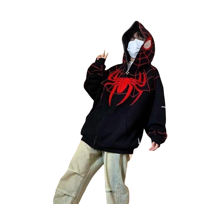 Men Women Zip Hoodies Spider Print Long Sleeve Over Face Sweatshirts