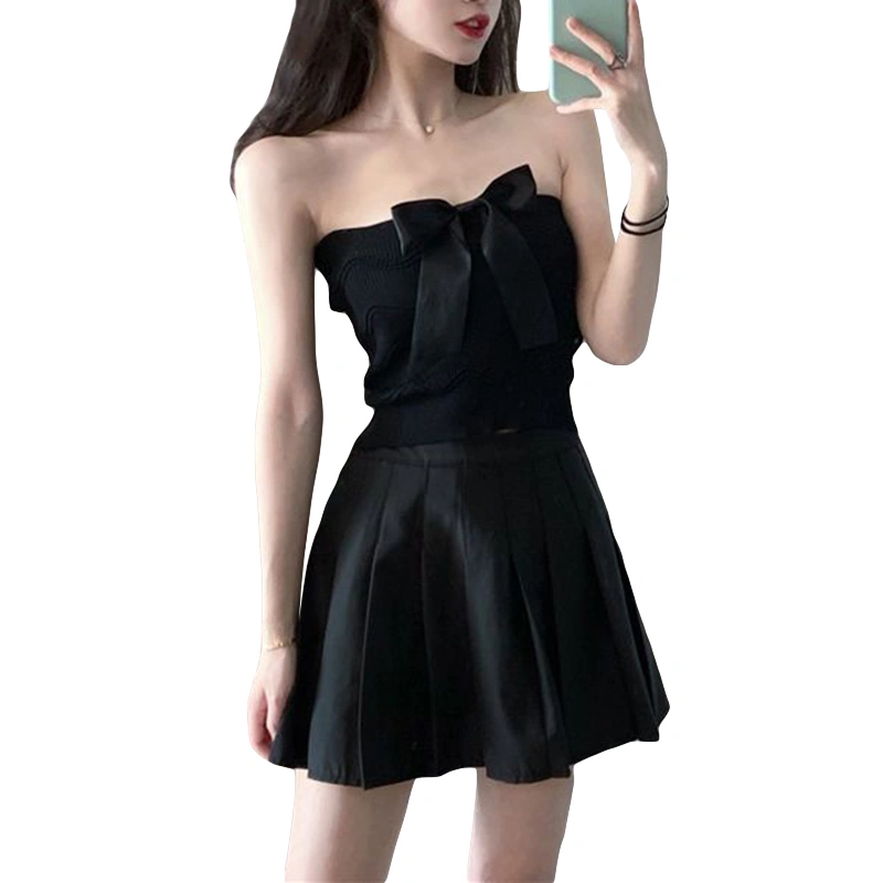 Women's Slim Fit Off Shoulder Backless 3D Bow Ribbed Crop Tube Tops