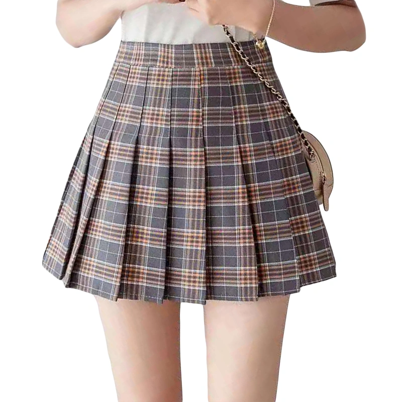Women's Mini Skirts Plaid High Waist A-line Skirts Pleated Skirts