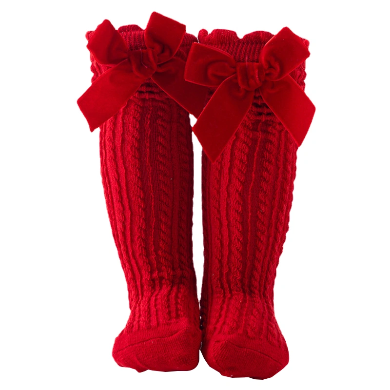 Baby Girl Knee High Socks Long Socks with Velvet Bow for 1-8 Years Old