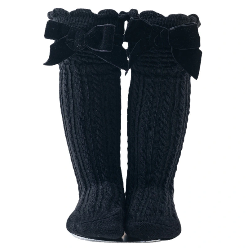 Baby Girl Knee High Socks Long Socks with Velvet Bow for 1-8 Years Old