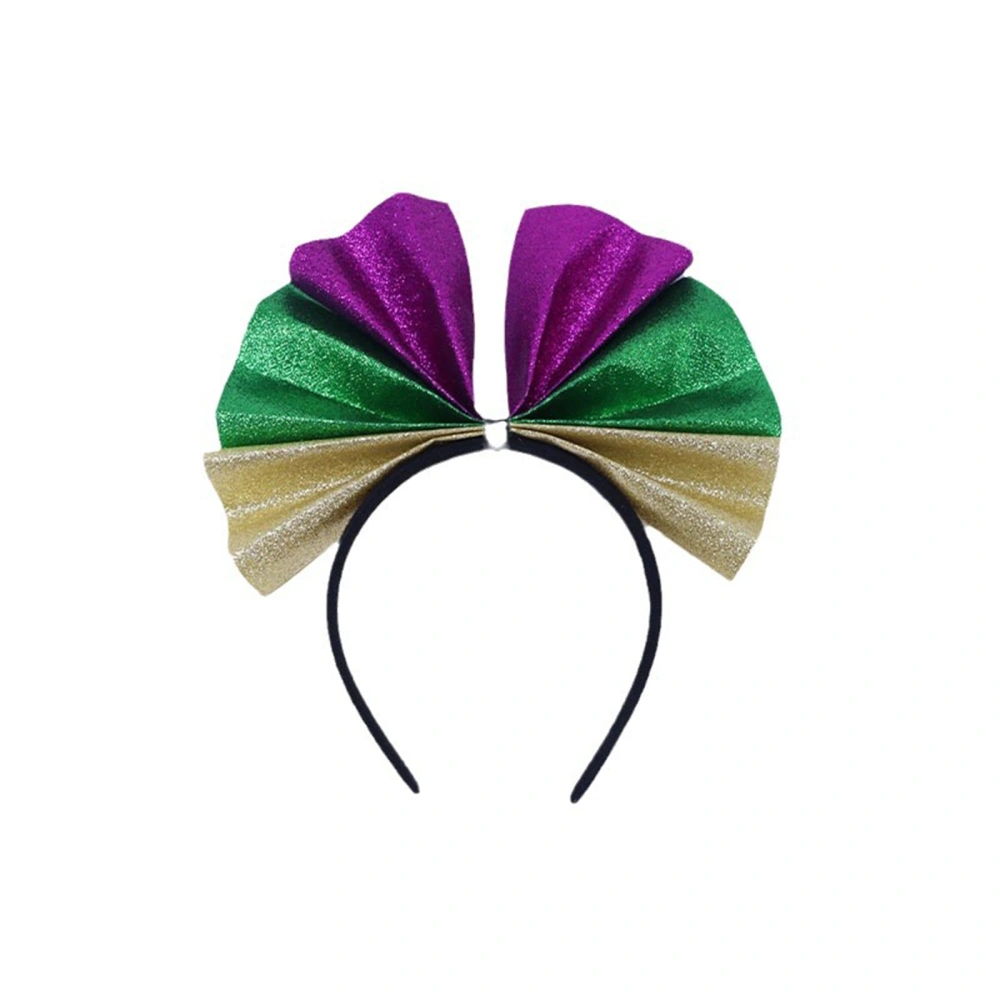 Mardi Gras Headband for Women Purple Green Gold Bow Headband