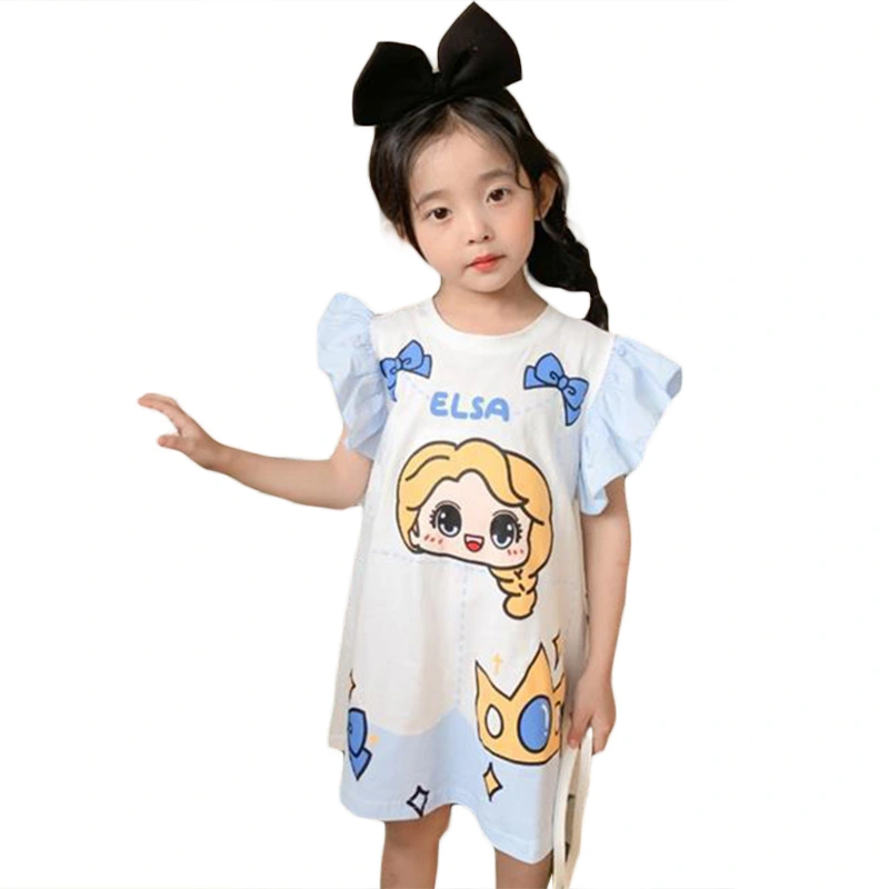 Kids Girls Dress Cartoon Princess Print Round Neck Casual Dress