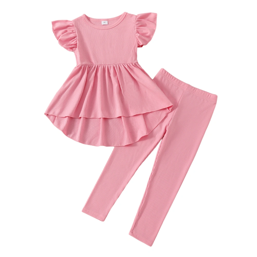 Girls Summer Set, Fly Sleeve Ribbed High and Low Hem Tops+ Pants