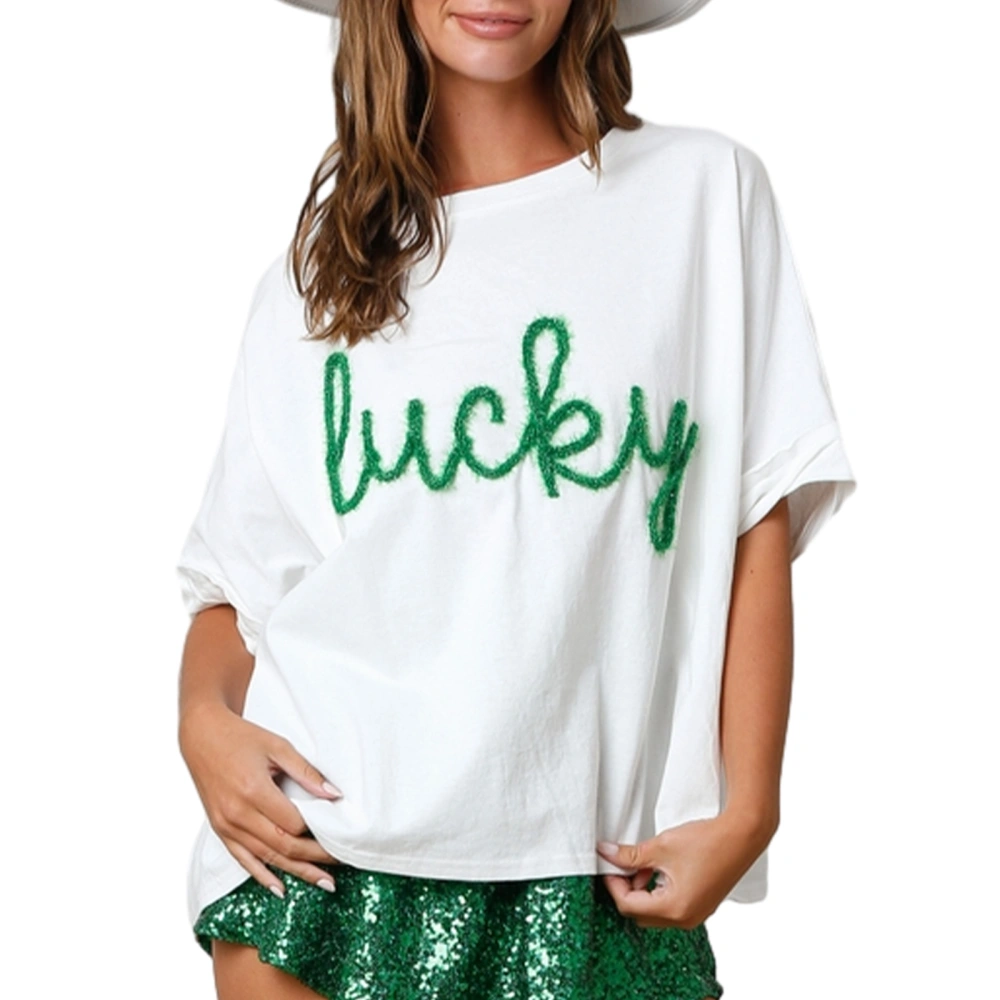 Women's Irish Tops Letter Patchwork Print Short Sleeve T-Shirts