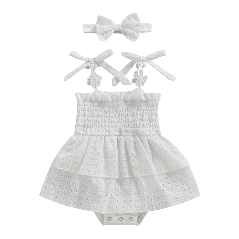 Baby Girls Rompers Dress Eyelet Infant Bodysuits with Headband