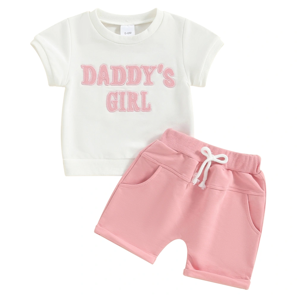 Girls Shorts Sets Letter Embroidery Tops Solid Color Shorts Set