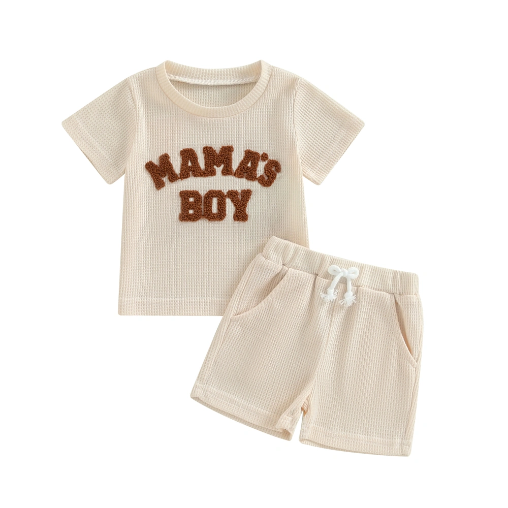 Baby Boy Waffle Set, Short Sleeve Letter Embroidery Tops + Shorts