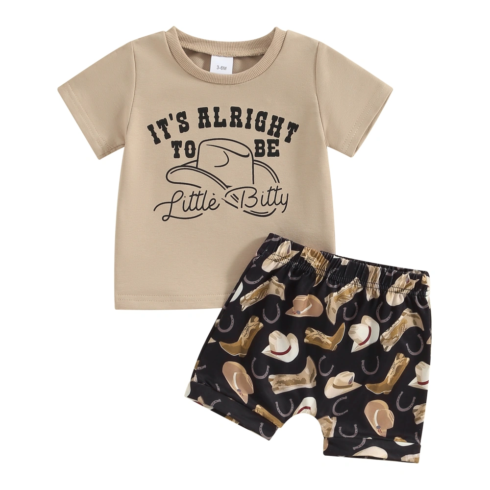 Boy Western Shorts Set Letter Short Sleeve T-Shirt Boot Pattern Shorts