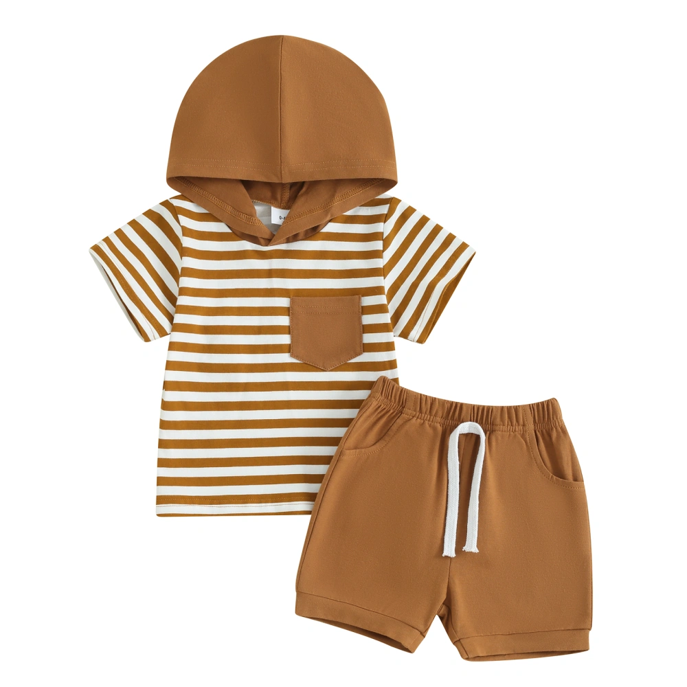 Baby Boys Short Set, Short Sleeve Hooded Striped T-shirt with Shorts