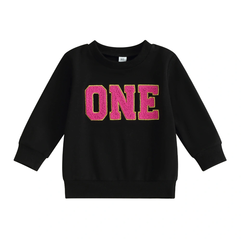 Kids Girls Sweatshirt Letter Embroidery Long Sleeve Pullovers Tops