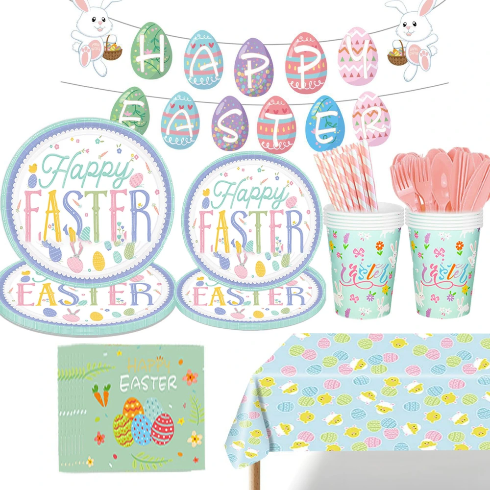 Easter Party Supplies, 134Pcs Happy Easter Bunny Tableware Set