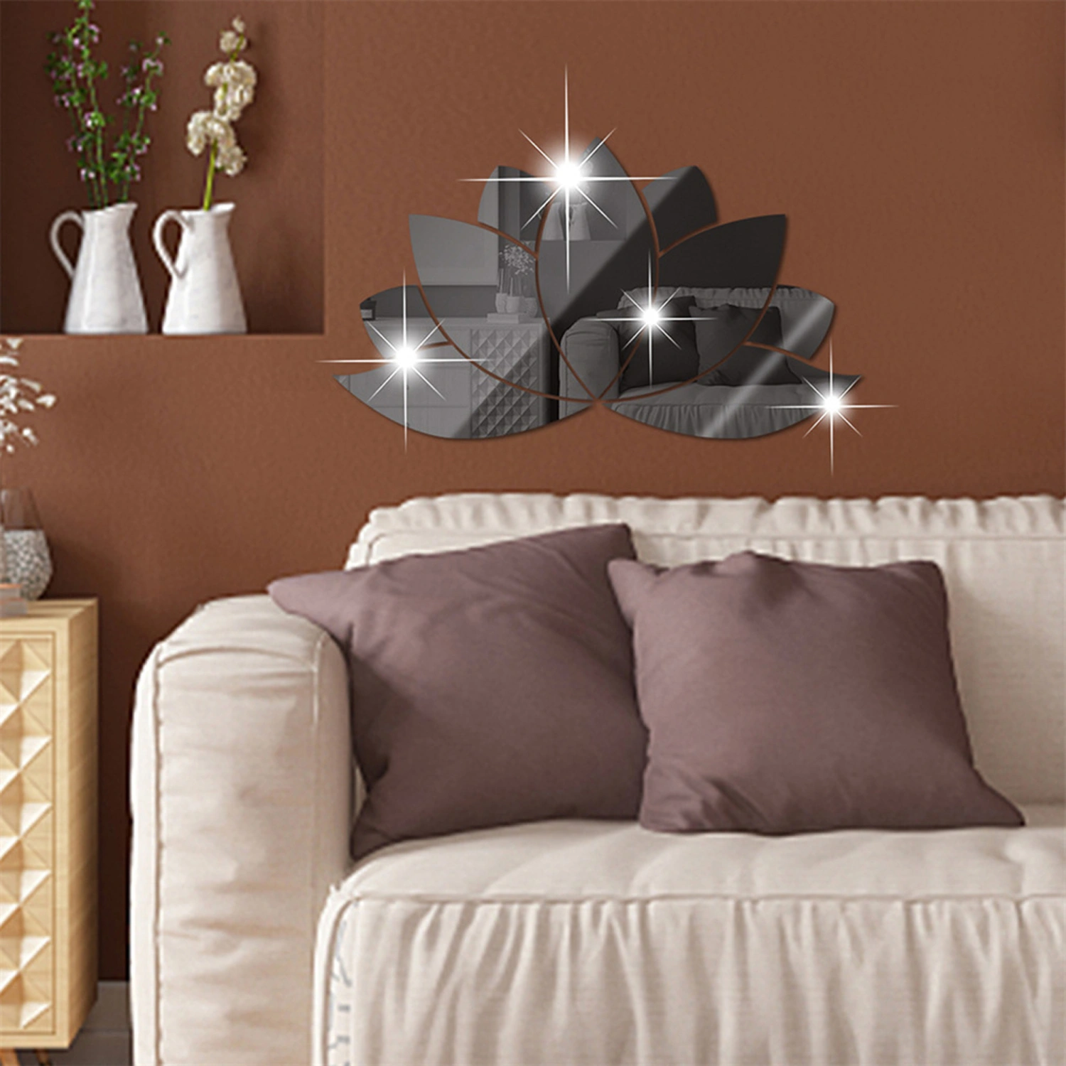 3D Lotus Flower Wall Decor Acrylic Mirror Wall Stickers Art Decals