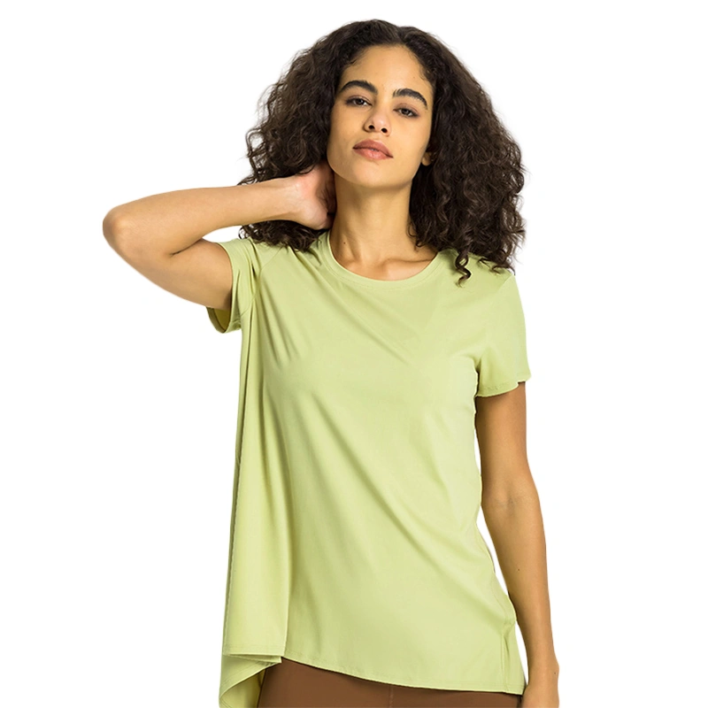 Women's Yoga T-Shirt Solid Color Short Sleeve Back Slit Tie Bow Tops